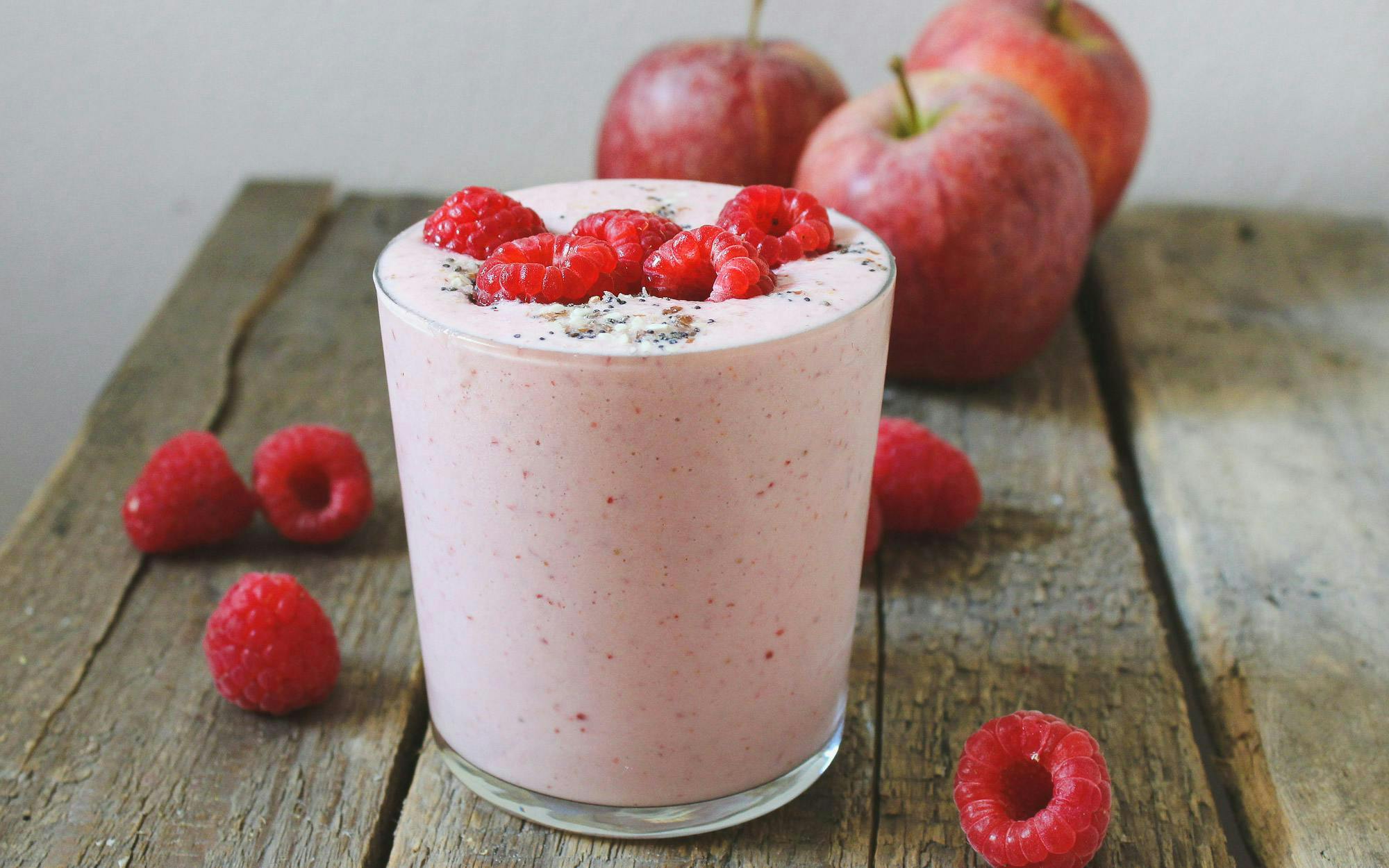 beverage drink juice plant food fruit raspberry smoothie milk apple