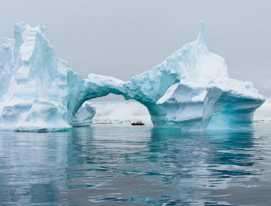 antarctica, zodiac, iceberg, ocean, passengers nature outdoors ice snow mountain iceberg