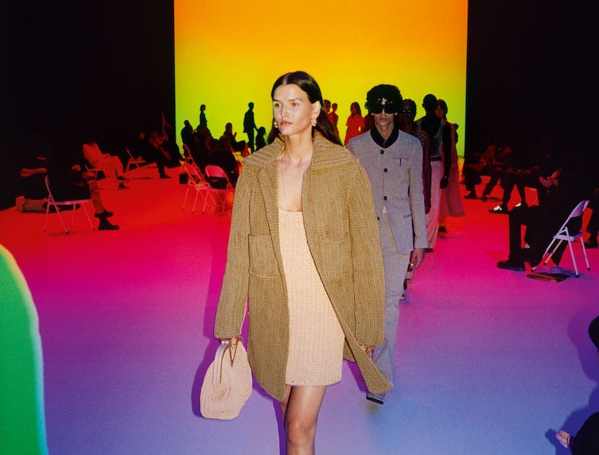 fashion human person runway clothing apparel premiere coat