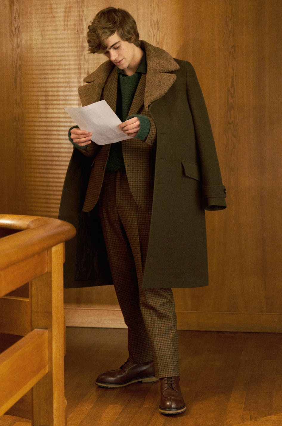 clothing apparel suit overcoat coat wood tuxedo