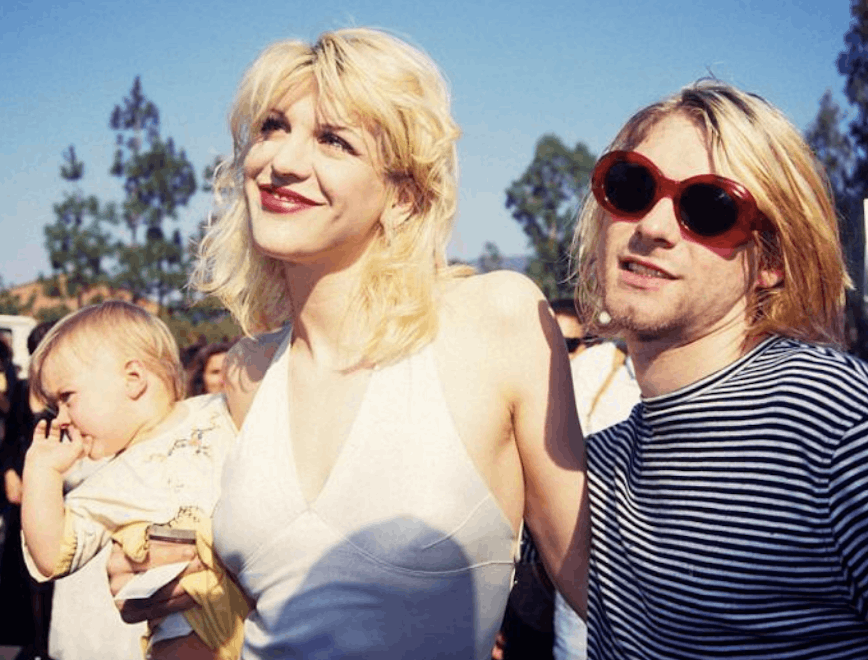 Courtney Love con Kurt Cobain e la figlia Frances Bean