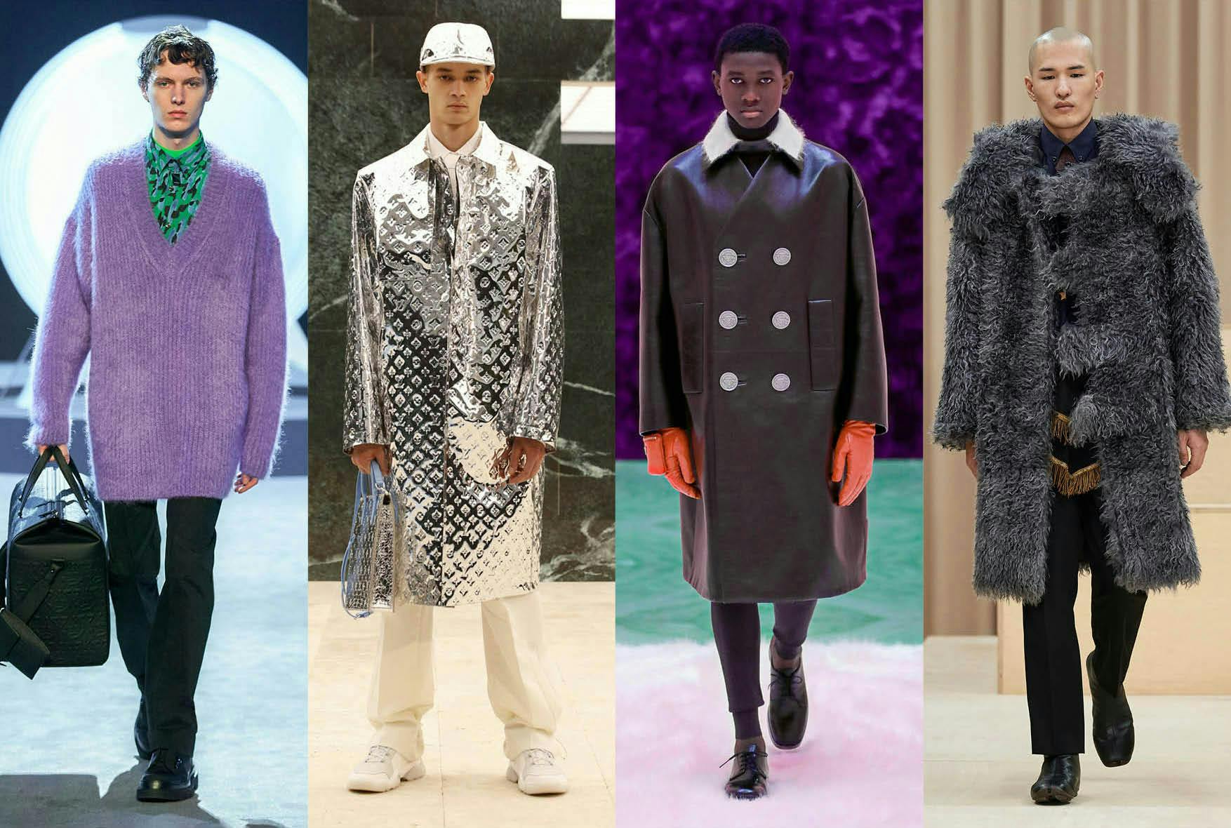 Nella foto 4 look di tendenza moda uomo Autunno Inverno 2021-22
