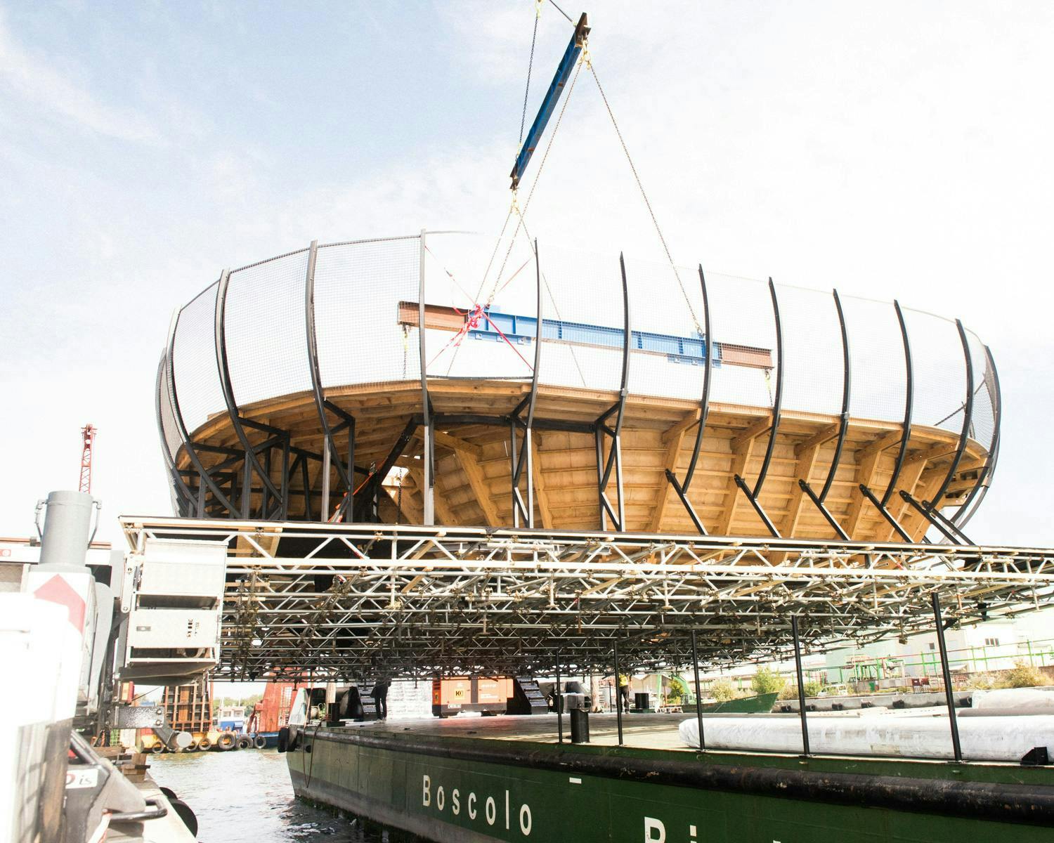 boat transportation vehicle building stadium arena