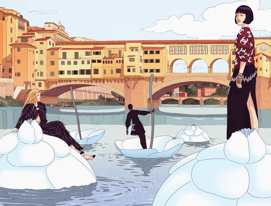 Un'illustrazione di Remembers per annunciare la sfilata Chanel Métiers d'arts a Firenze