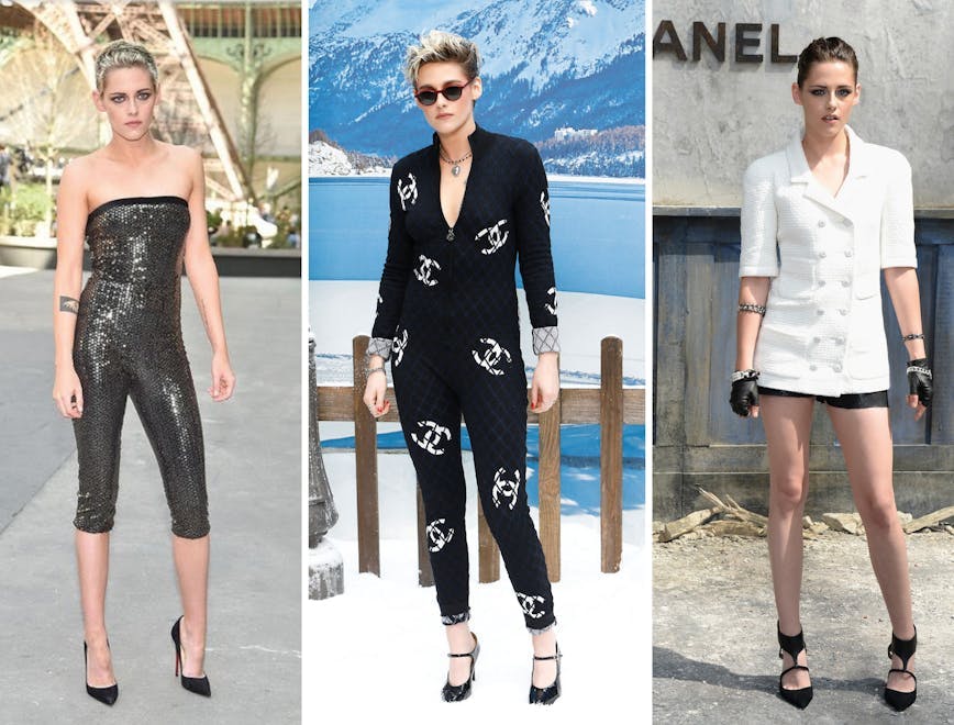 Kristen Stewart in tre total look Chanel. L'attrice è ambasciatrice del brand dal 2013 e volto della fragranza Gabrielle.