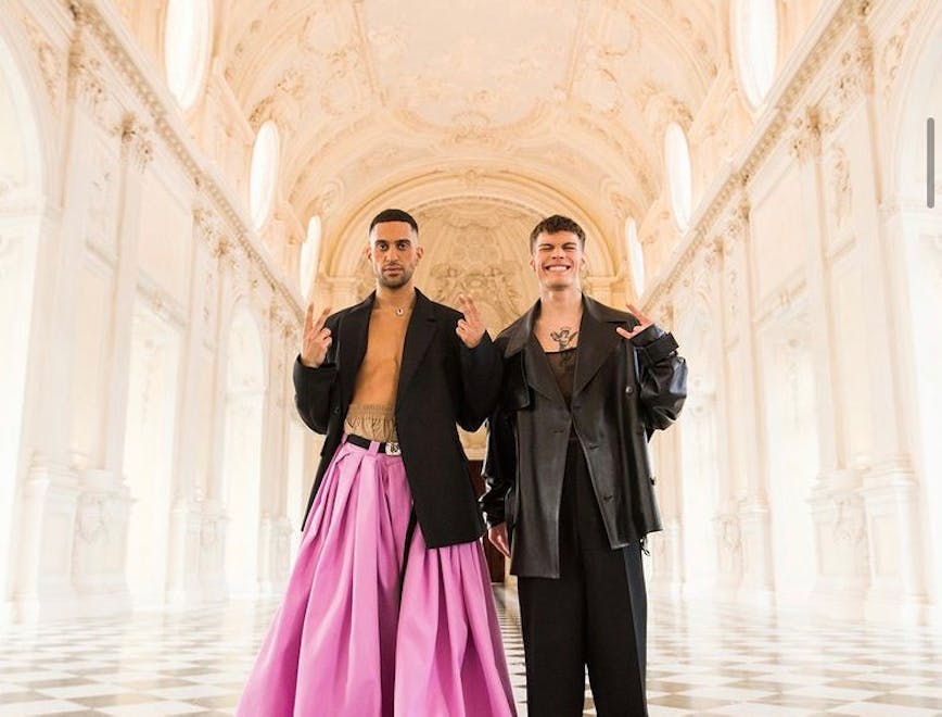 Mahmood e Blanco alla Reggia di Venaria Reale a Torino sul red carpet di Eurovision 2022.