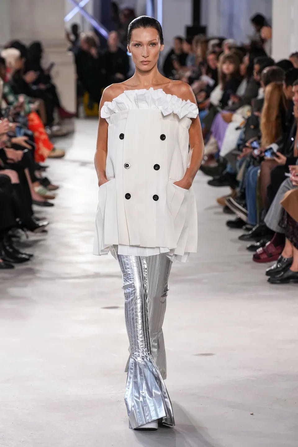 coat clothing apparel person human shoe footwear runway fashion