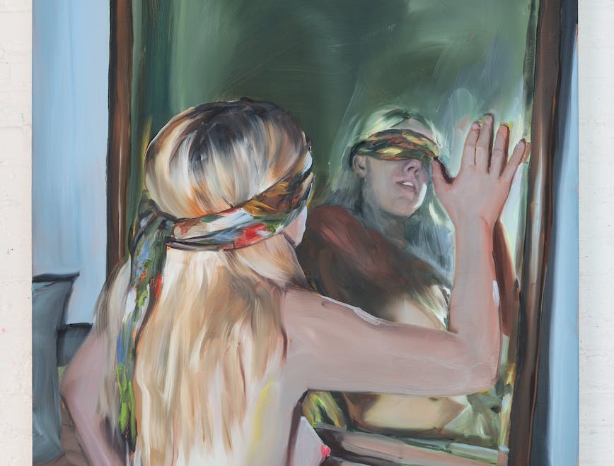 Jenna Gribbon "In Bed with a Mirror", 2022 olio su tela.