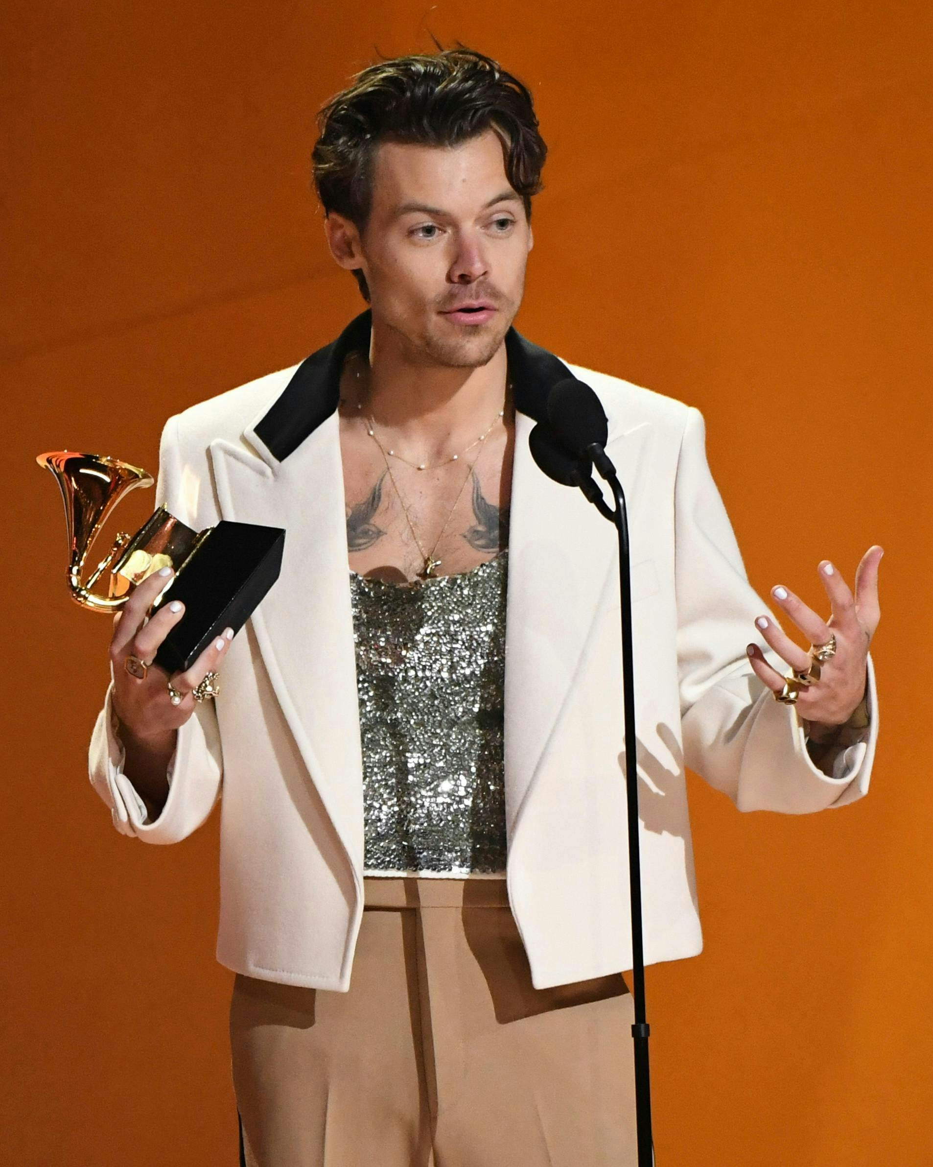 Harry Styles durante la cerimonia dei 65esimi Grammy Awards (Getty Images)