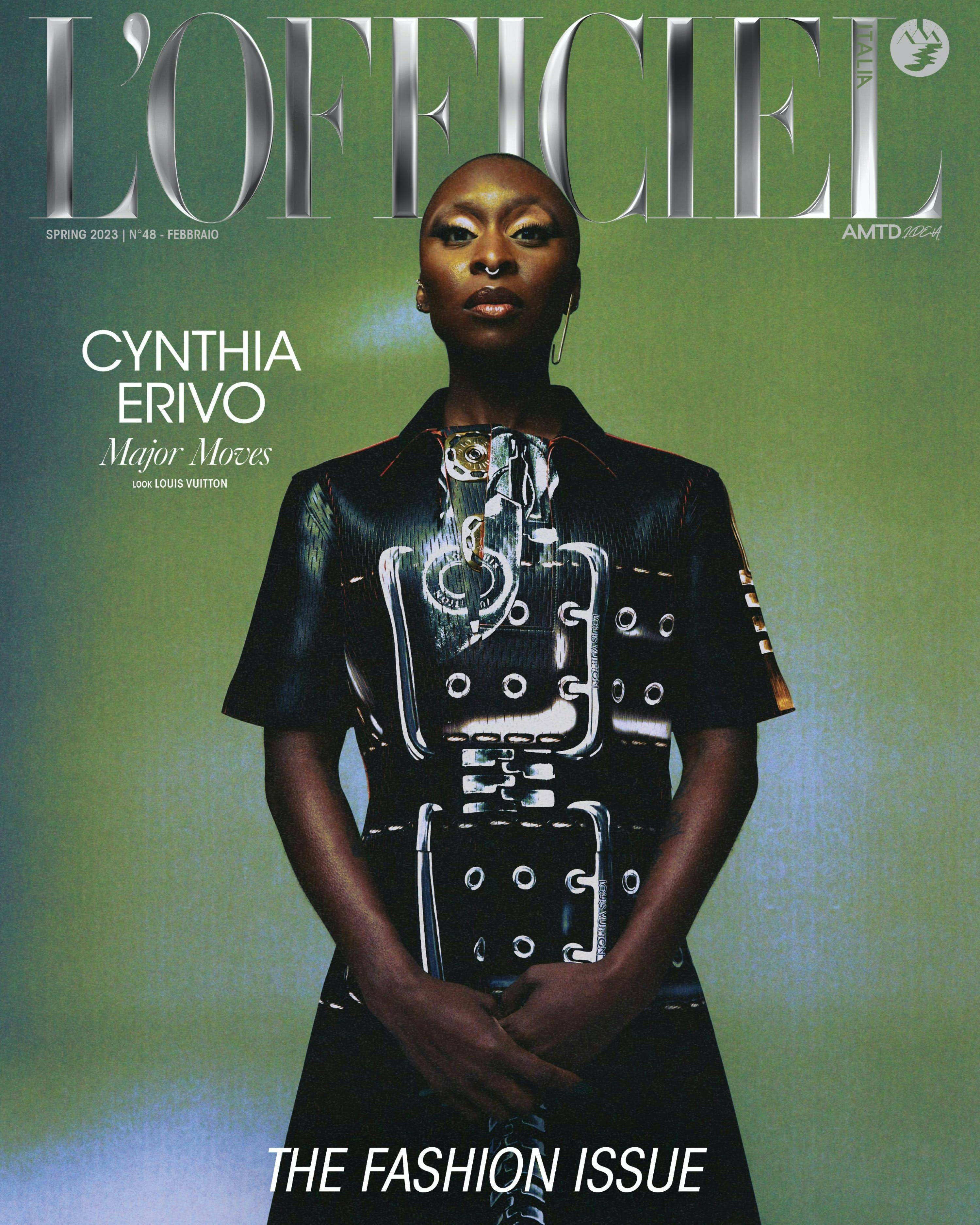 Cynthia Erivo in cover indossa un total look LOUIS VUITTON