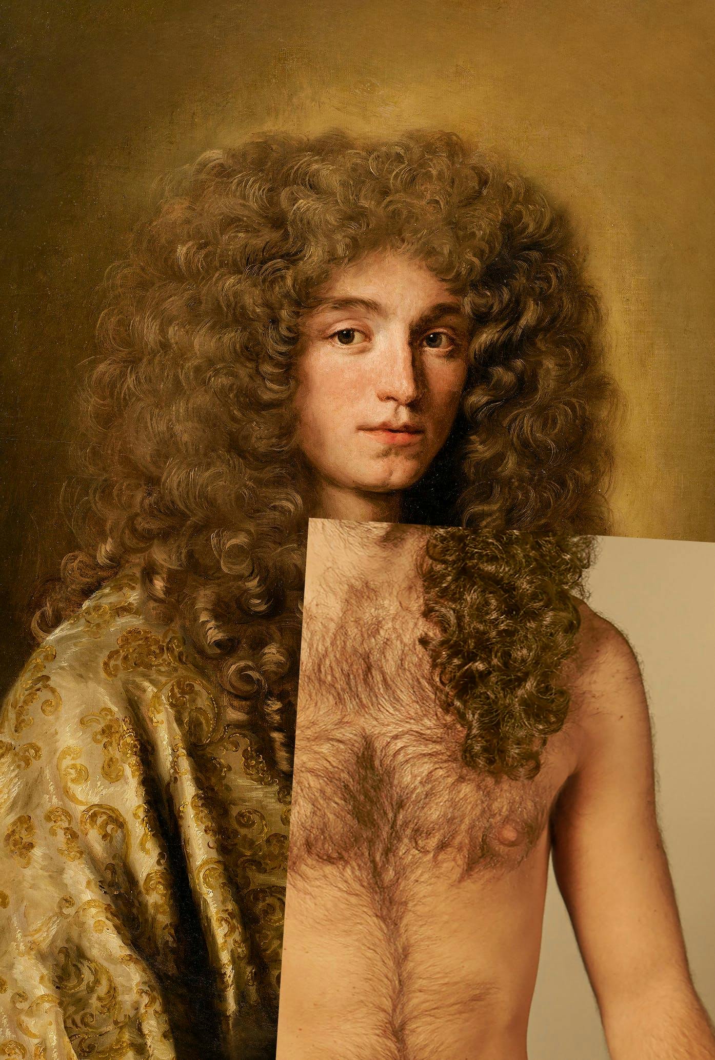 Il manifesto della mostra, collage di Aurélien Farina a partire da Jacob Ferdinand Voet, ritratto maschile precedente al 1689.