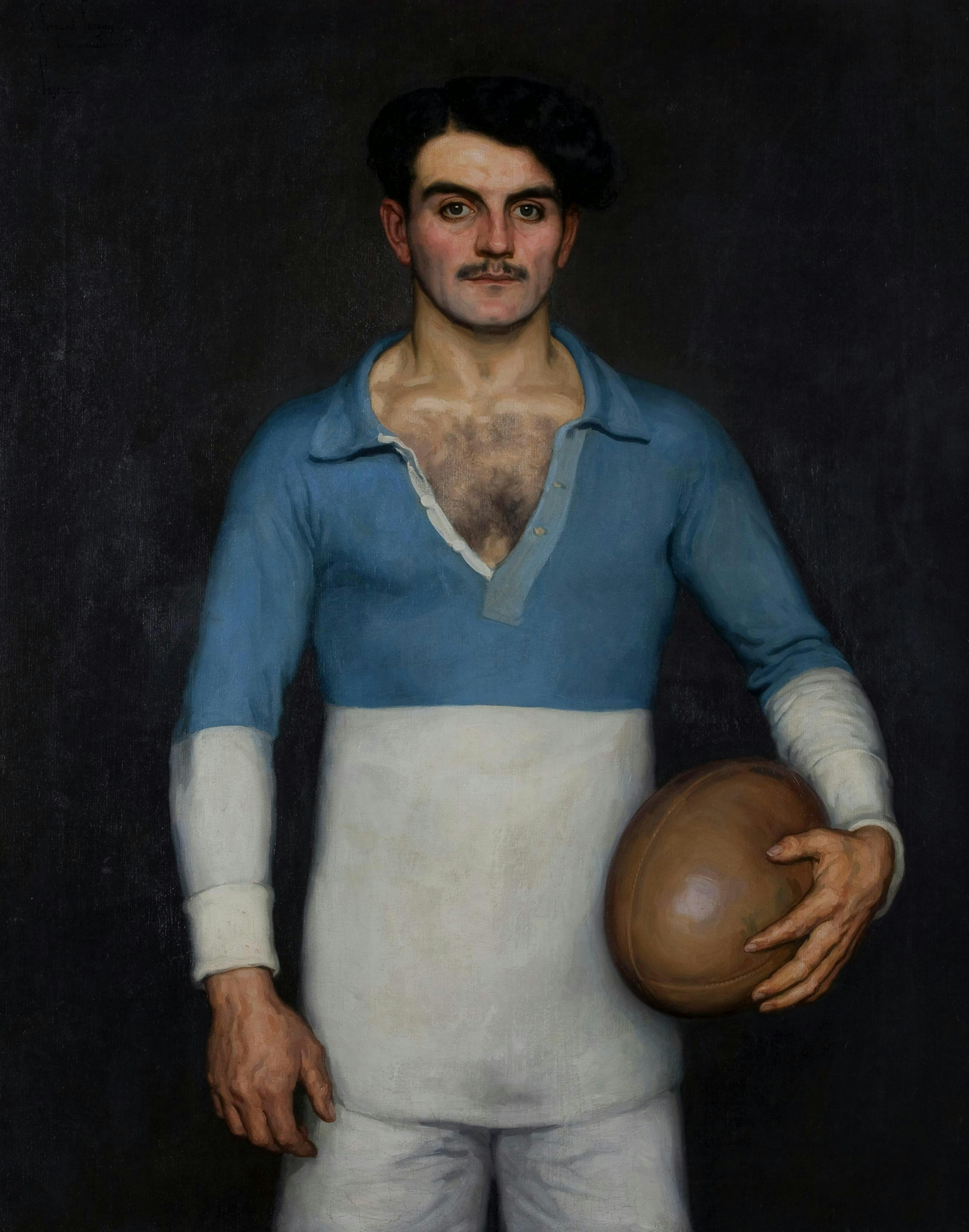 art painting sphere face person portrait rugby ball adult male man