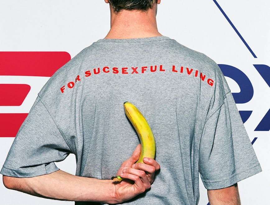 banana food fruit produce t-shirt adult male man person jeans