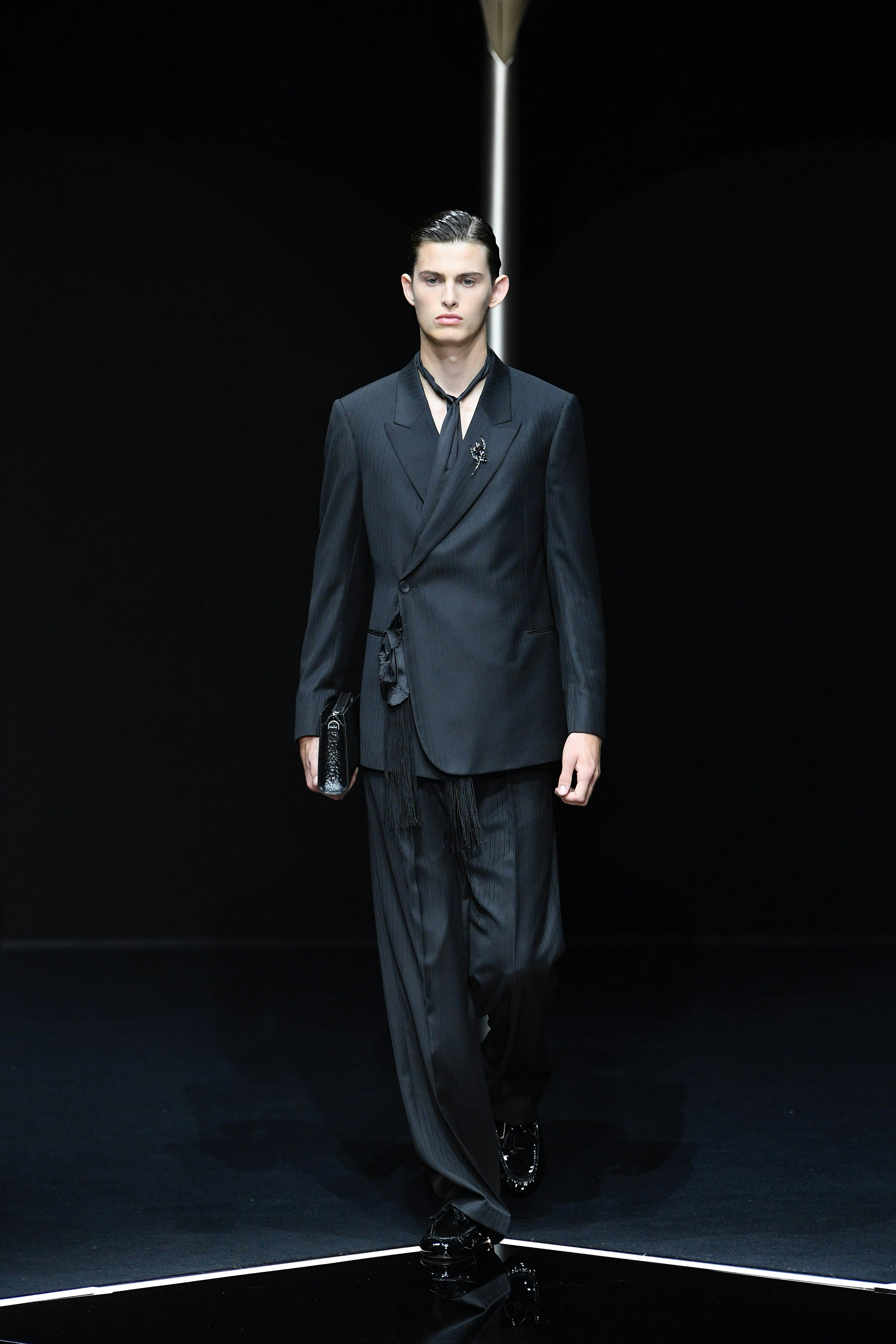 pmcarc mfw rtw spring 2024 milan fashion formal wear suit adult male man person standing coat long sleeve