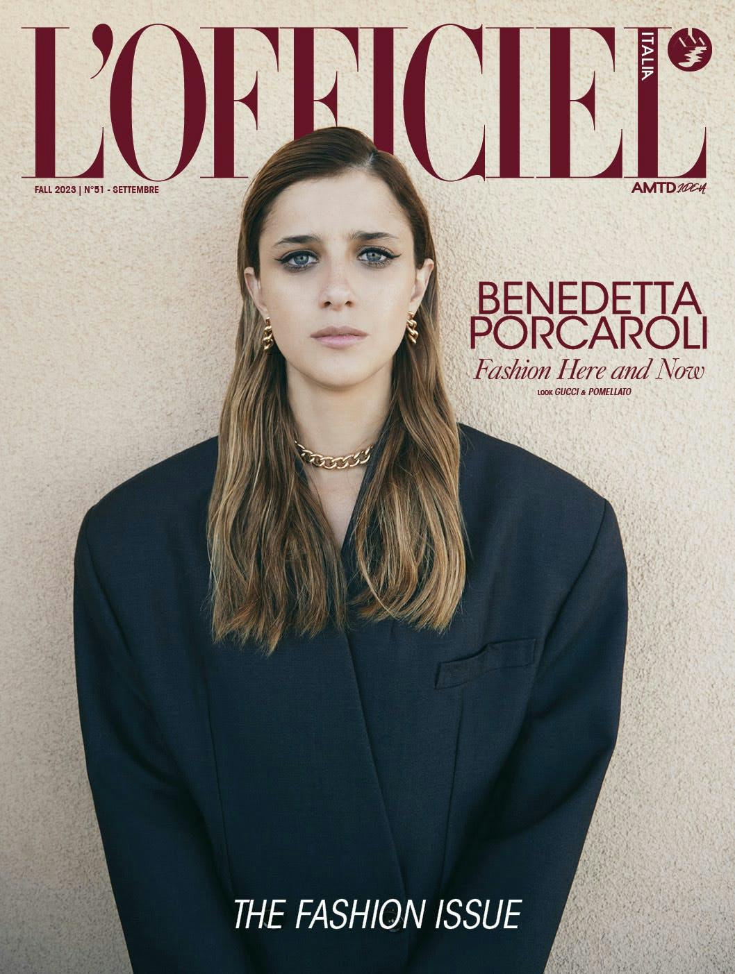 Benedetta Porcaroli in GUCCI e POMELLATO sulla cover de L'Officiel Italia Fall 2023 - N°51 Settembre