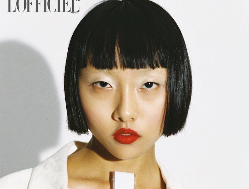 adult female person woman black hair face head bottle portrait lipstick