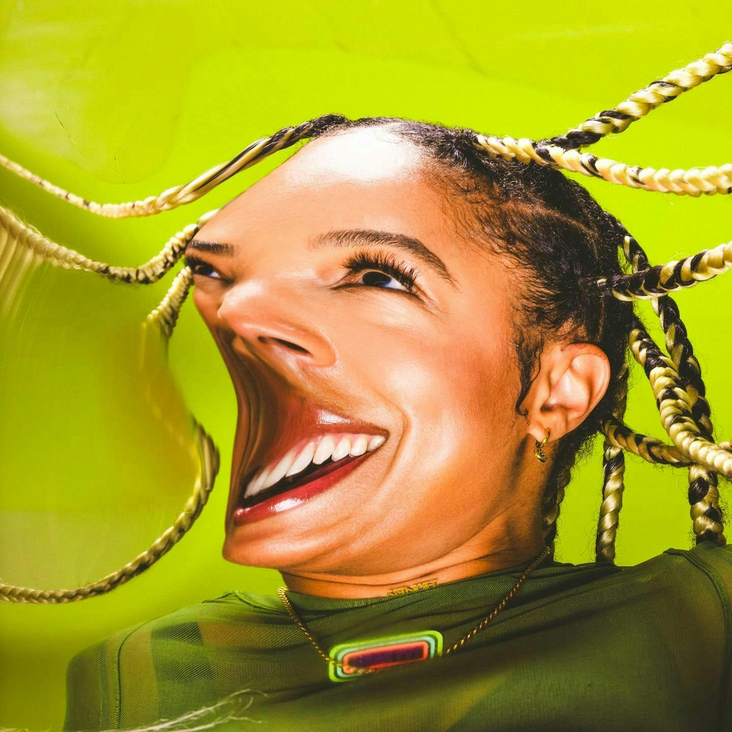 head person face happy adult female woman laughing