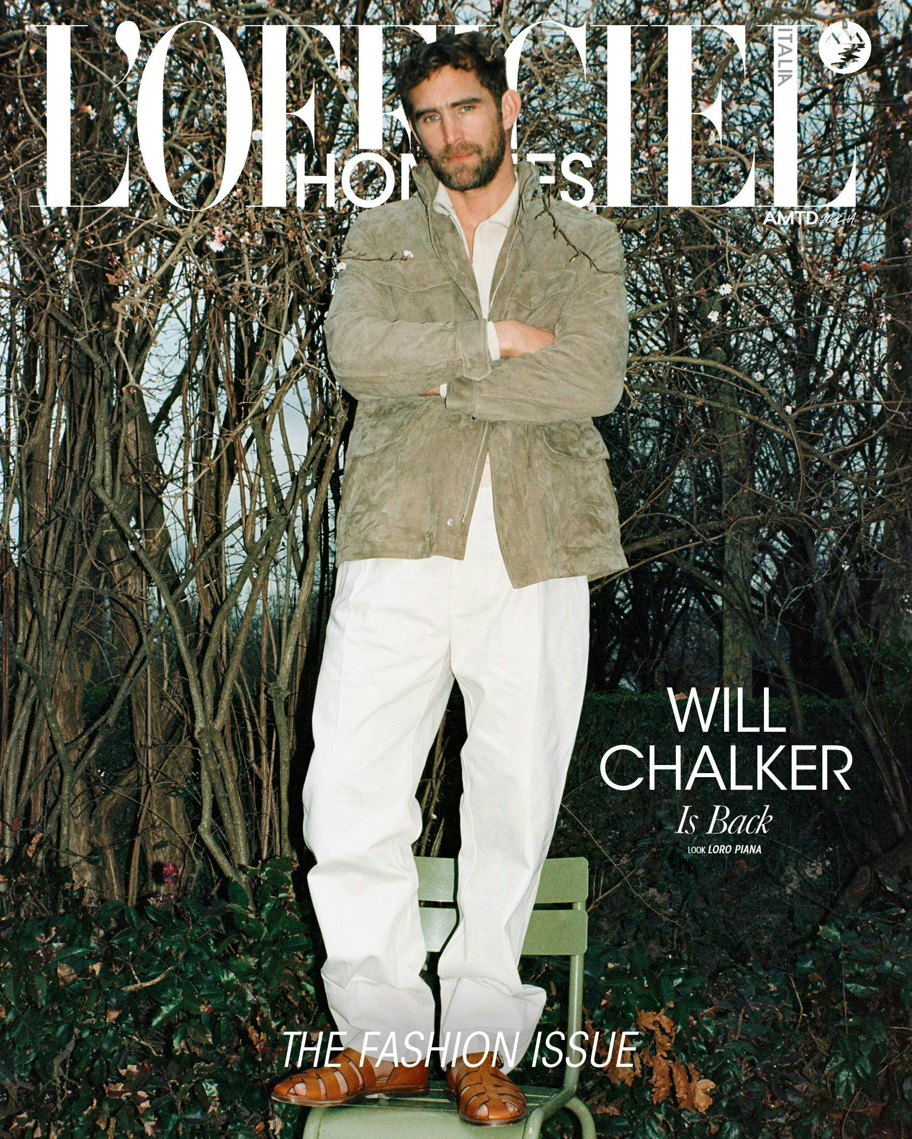 Will Chalker in LORO PIANA sulla cover de L'OFFICIEL HOMMES Italia n.32 - Spring 2024