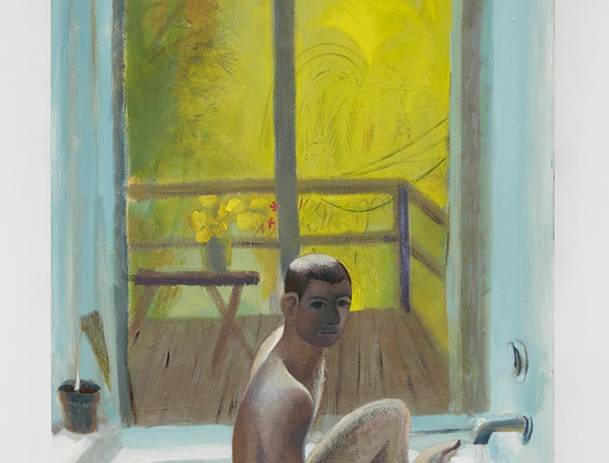 art painting bathing person bathtub tub modern art face head